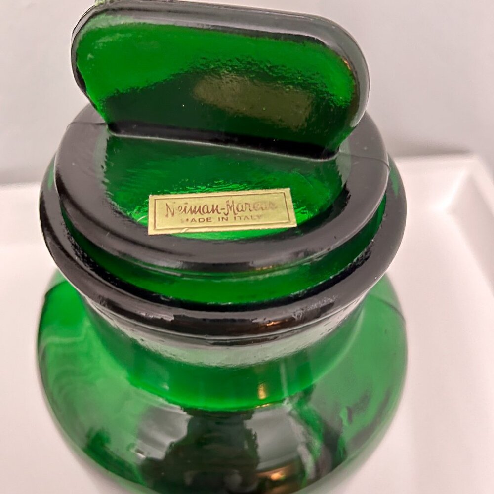 Vintage Rare Green Neiman Marcus Apothecary Pharmacy Jar.  MADE IN ITALY.